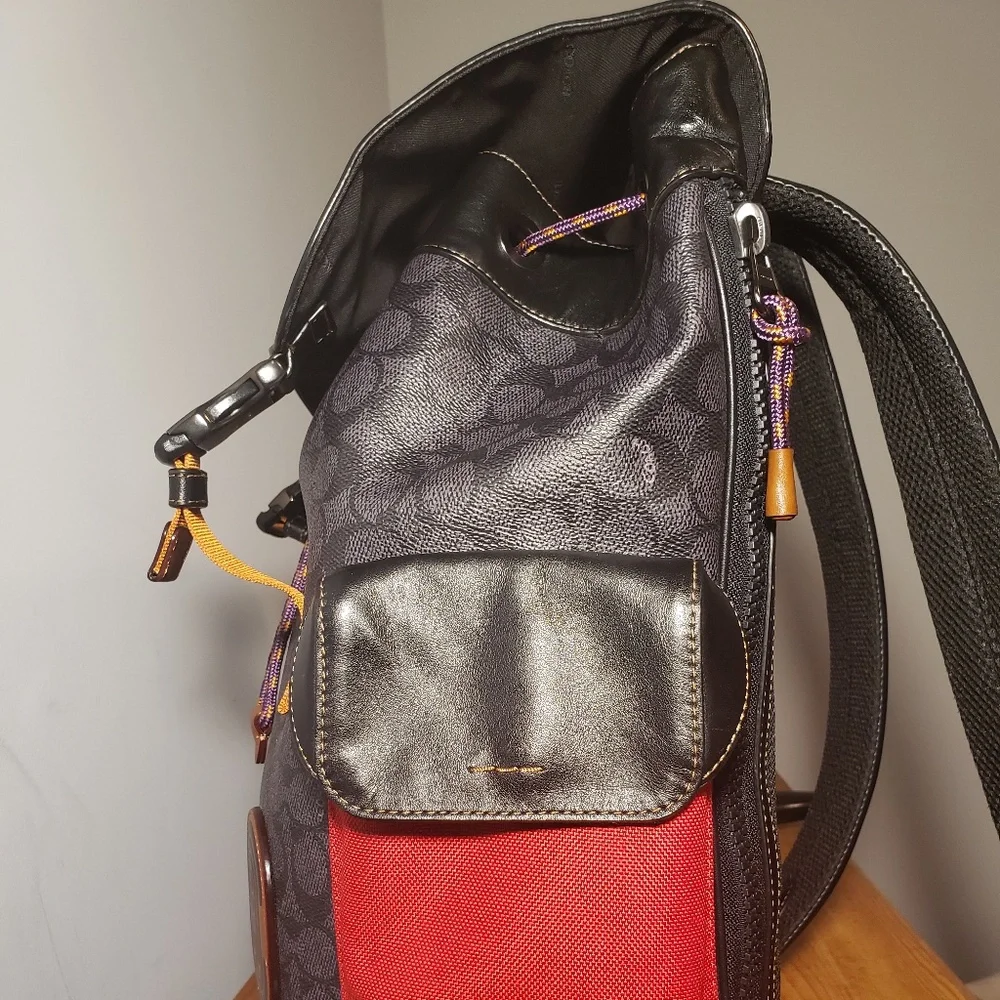 Coach Rivington Signature/Leather Drawstring Backpack - Picture 13 of 14